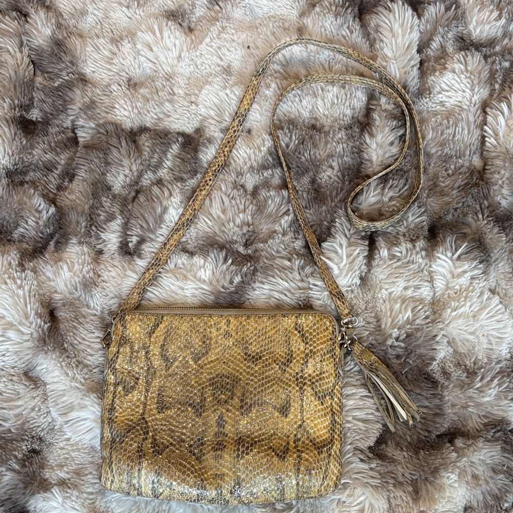 Abas Gold Snake Print Crossbody Bag